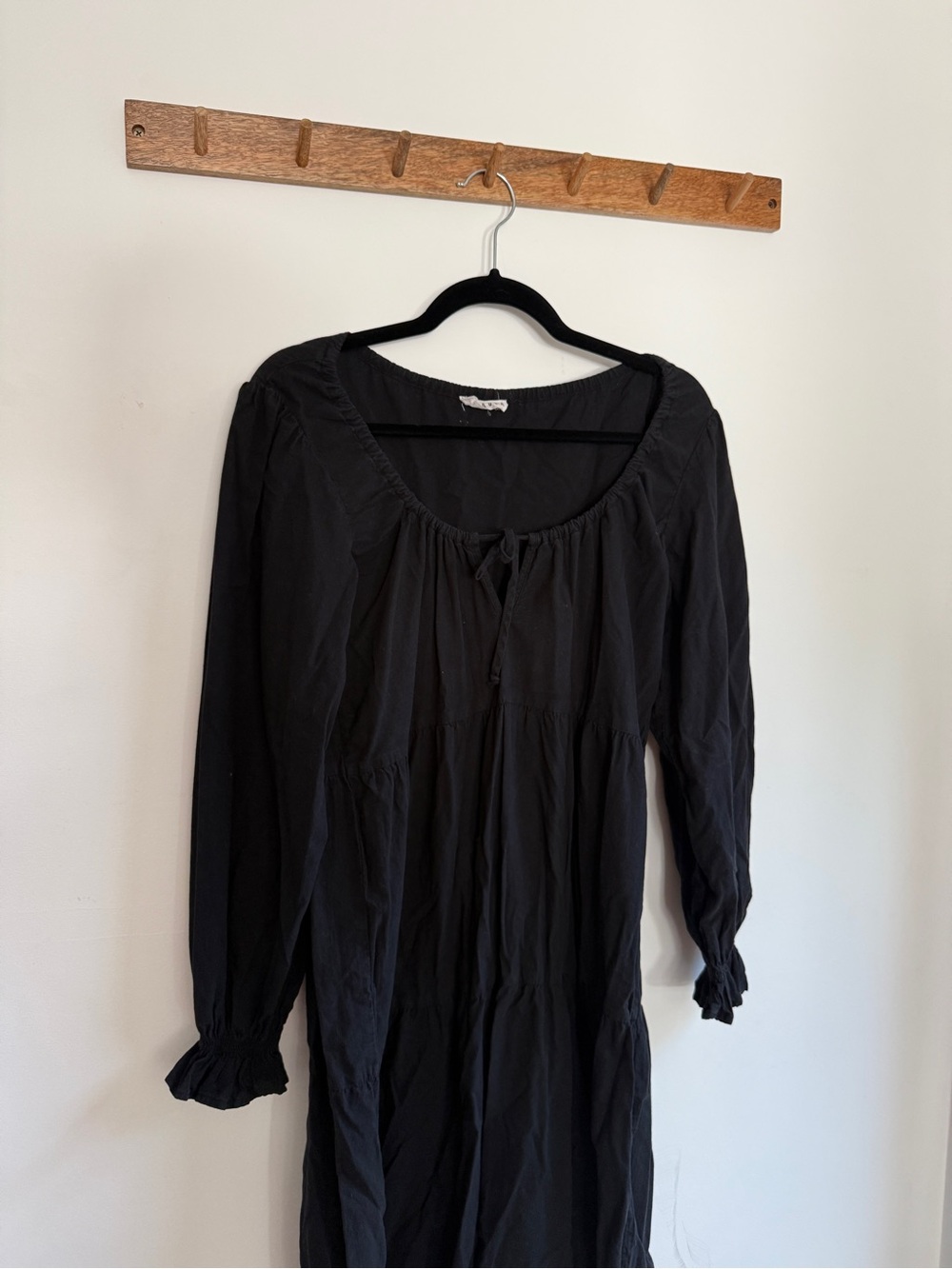 LACAUSA Black Maxi Peasant Dress Puff Sleeve